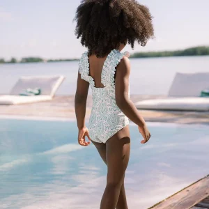 minnow Rashguards<Girls Ruffle Strap One Piece Abaco Green Paisley