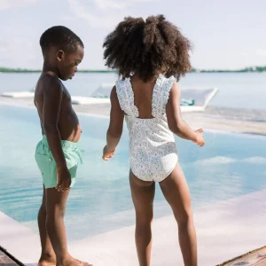 minnow One Pieces<Girls Ruffle Strap One Piece Abaco Green Paisley