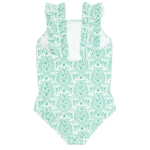 minnow Rashguards<Girls Ruffle Strap One Piece Abaco Green Paisley