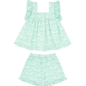 minnow Sets<Girls Ruffle Top And Short Set Abaco Green Paisley