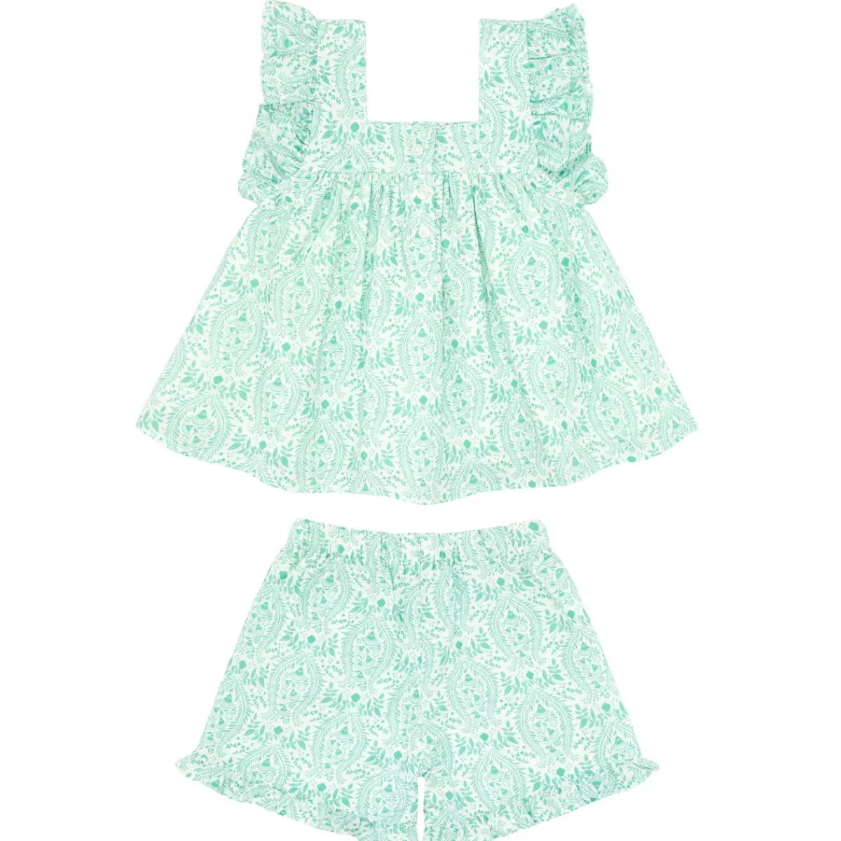 girls_ruffle_top_and_shor_0-3.webp minnow Tops<Girls Ruffle Top And Short Set Abaco Green Paisley