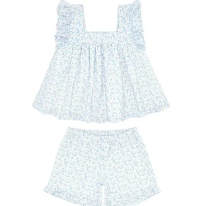 minnow Sets<Girls Ruffle Top And Short Set Briland Blue Botanic