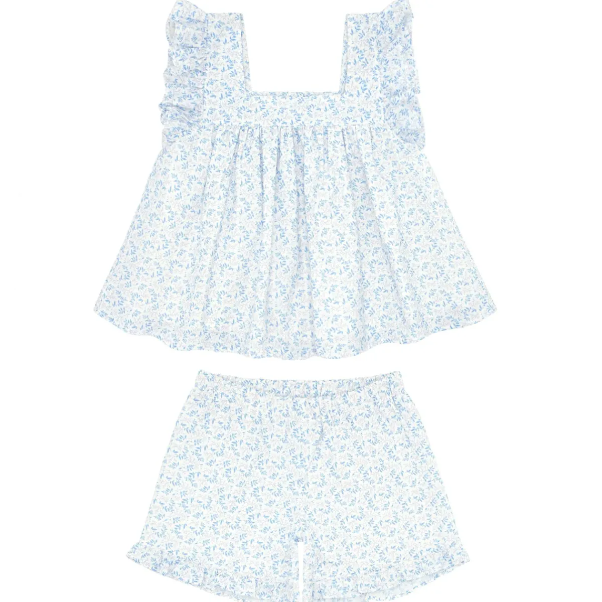 girls_ruffle_top_and_shor_0.webp minnow Sets<Girls Ruffle Top And Short Set Briland Blue Botanic