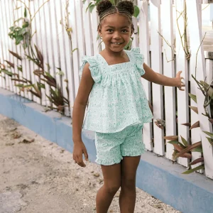 minnow Sets<Girls Ruffle Top And Short Set Abaco Green Paisley