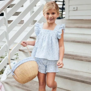 minnow Sets<Girls Ruffle Top And Short Set Briland Blue Botanic