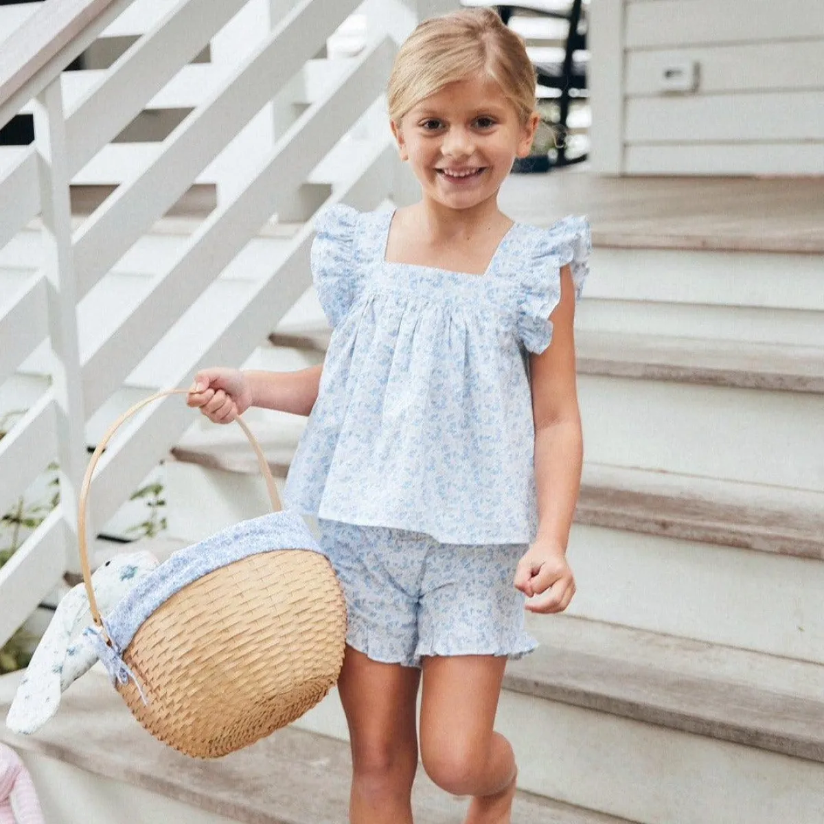 girls_ruffle_top_and_shor_1.webp minnow Sets<Girls Ruffle Top And Short Set Briland Blue Botanic