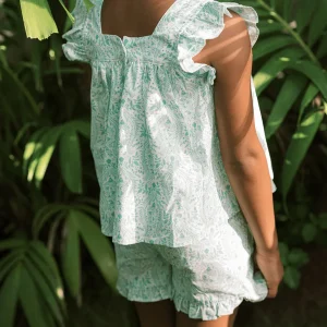 minnow Sets<Girls Ruffle Top And Short Set Abaco Green Paisley