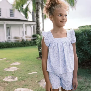 minnow Tops<Girls Ruffle Top And Short Set Briland Blue Botanic
