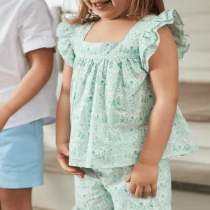 minnow Tops<Girls Ruffle Top And Short Set Abaco Green Paisley