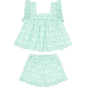 minnow Sets<Girls Ruffle Top And Short Set Abaco Green Paisley