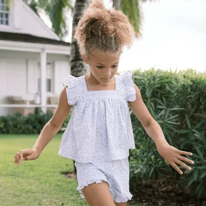 minnow Tops<Girls Ruffle Top And Short Set Briland Blue Botanic