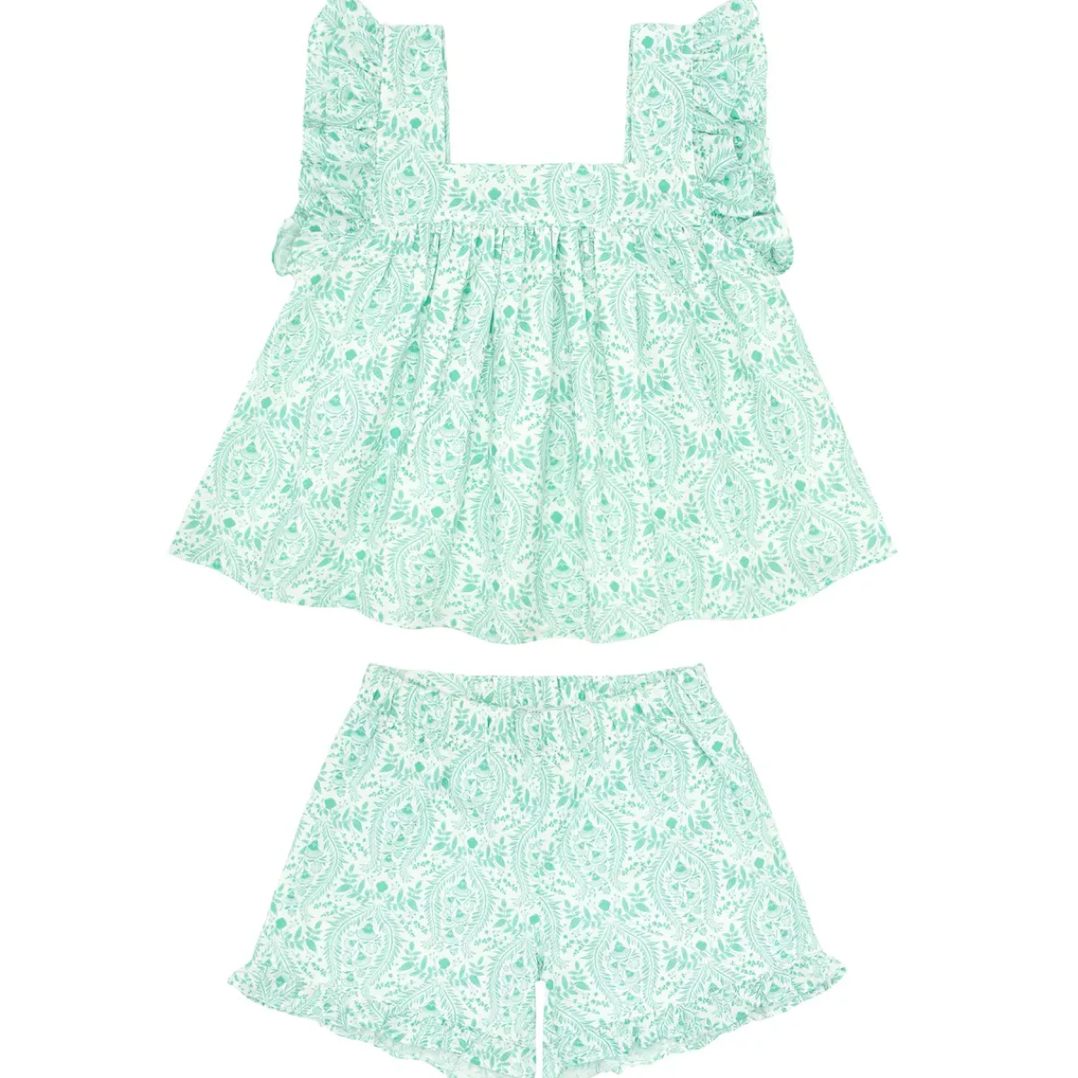 girls_ruffle_top_and_shor_5-3.webp minnow Tops<Girls Ruffle Top And Short Set Abaco Green Paisley