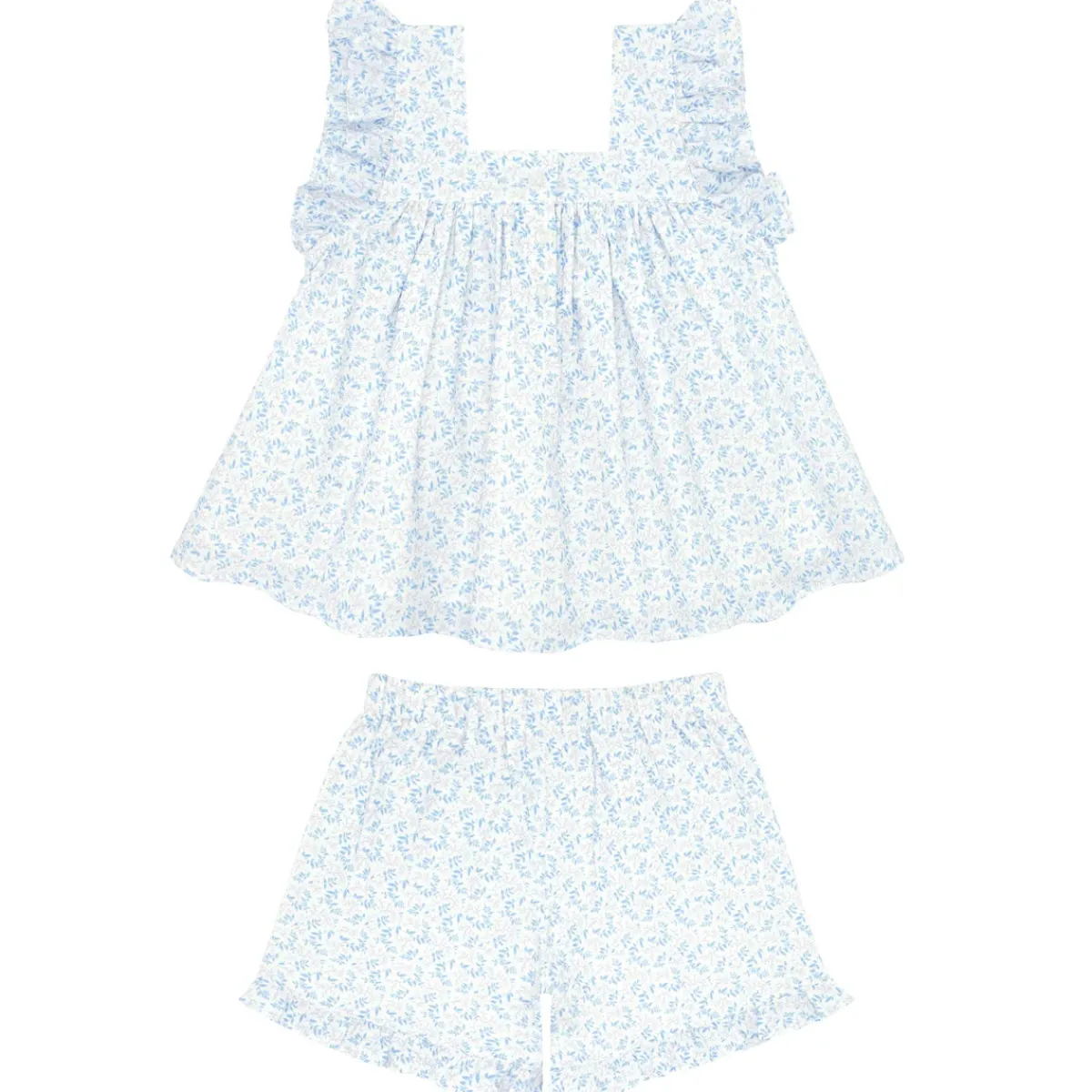 girls_ruffle_top_and_shor_7.webp minnow Sets<Girls Ruffle Top And Short Set Briland Blue Botanic