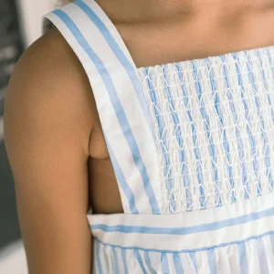 minnow Dresses<Girls Smocked Bib Dress Bahamian Blue Stripe