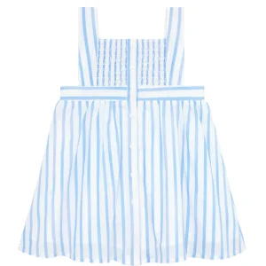 minnow Dresses<Girls Smocked Bib Dress Bahamian Blue Stripe