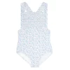 minnow Rashguards<Girls Smocked Crossover One Piece Briland Blue Botanic