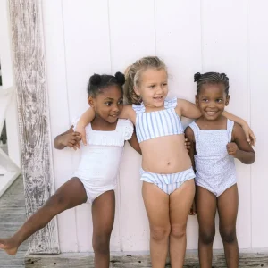 minnow One Pieces<Girls Smocked Crossover One Piece Briland Blue Botanic