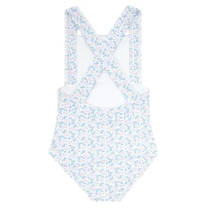 minnow Rashguards<Girls Smocked Crossover One Piece Briland Blue Botanic