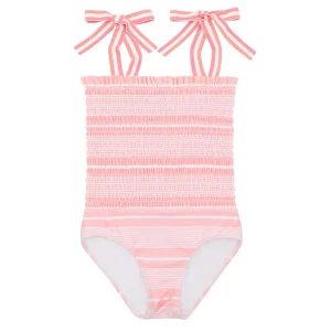 minnow One Pieces<Girls Smocked One Piece Sorbet Pink Stripe