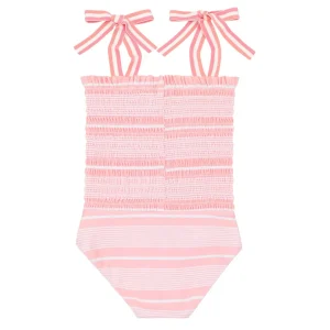 minnow One Pieces<Girls Smocked One Piece Sorbet Pink Stripe