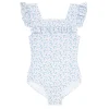 minnow One Pieces<Girls Square Neck Double Ruffle One Piece Briland Blue Botanic
