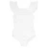 minnow Rashguards<Girls Square Neck Double Ruffle One Piece White Eyelet