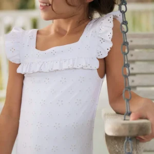 minnow One Pieces<Girls Square Neck Double Ruffle One Piece White Eyelet