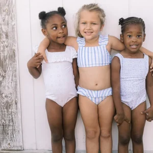minnow One Pieces<Girls Square Neck Double Ruffle One Piece White Eyelet