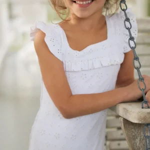 minnow One Pieces<Girls Square Neck Double Ruffle One Piece White Eyelet