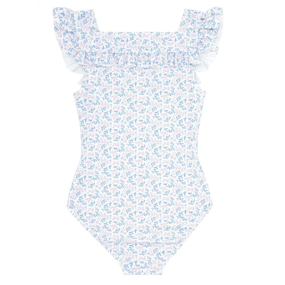 girls_square_neck_double__4-1.webp minnow One Pieces<Girls Square Neck Double Ruffle One Piece Briland Blue Botanic
