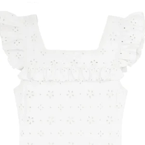 minnow One Pieces<Girls Square Neck Double Ruffle One Piece White Eyelet