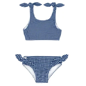 minnow Bikinis<Girls Tie Knot Bikini | Swim Navy Gingham