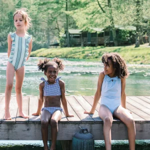 minnow Bikinis<Girls Tie Knot Bikini | Swim Navy Gingham