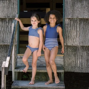 minnow Bikinis<Girls Tie Knot Bikini | Swim Navy Gingham