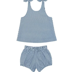 minnow Sets<Girls Tie Knot Bloomer Set Navy Stripe