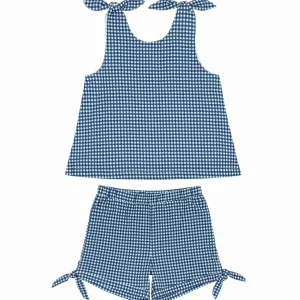 minnow Tops<Girls Tie Knot Bloomer Set | Swim Navy Gingham