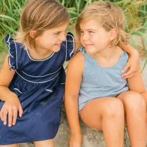 minnow Sets<Girls Tie Knot Bloomer Set Navy Stripe