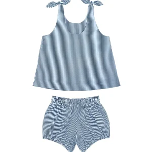 minnow Tops<Girls Tie Knot Bloomer Set Navy Stripe
