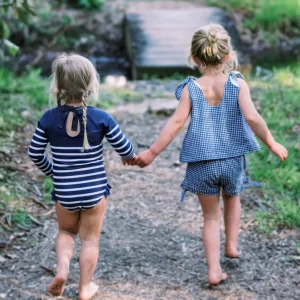 minnow Tops<Girls Tie Knot Bloomer Set | Swim Navy Gingham
