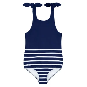 minnow One Pieces<Girls Tie Knot One Piece | Swim Navy Breton Stripe