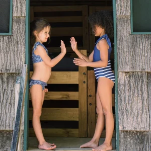 minnow Rashguards<Girls Tie Knot One Piece | Swim Navy Breton Stripe