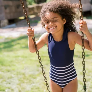 minnow One Pieces<Girls Tie Knot One Piece | Swim Navy Breton Stripe