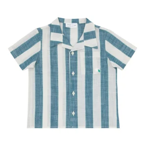 minnow Tops< X Fanm Mon Boy's Blue Cabana Linen Shirt Blue Cabana Stripe