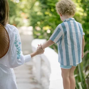 minnow Tops< X Fanm Mon Boy's Blue Cabana Linen Shirt Blue Cabana Stripe