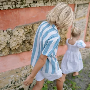 minnow Tops< X Fanm Mon Boy's Blue Cabana Linen Shirt Blue Cabana Stripe