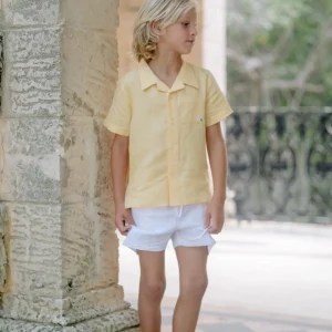 minnow Bottoms< X Fanm Mon Boy's Linen Short Coconut Grove White