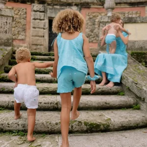 minnow Bottoms< X Fanm Mon Boy's Linen Short Coconut Grove White