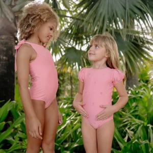 minnow One Pieces< X Fanm Mon Girl's Puff Sleeve One Piece Hibiscus