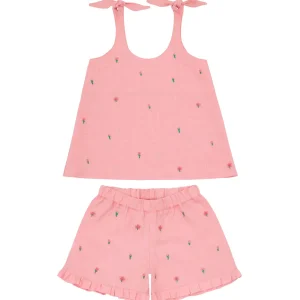 minnow Tops< X Fanm Mon Girl's Tie Knot Short Set Hibiscus