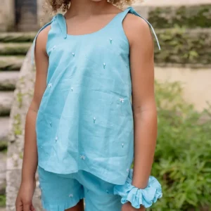 minnow Tops< X Fanm Mon Girl's Tie Knot Short Set Lagoon